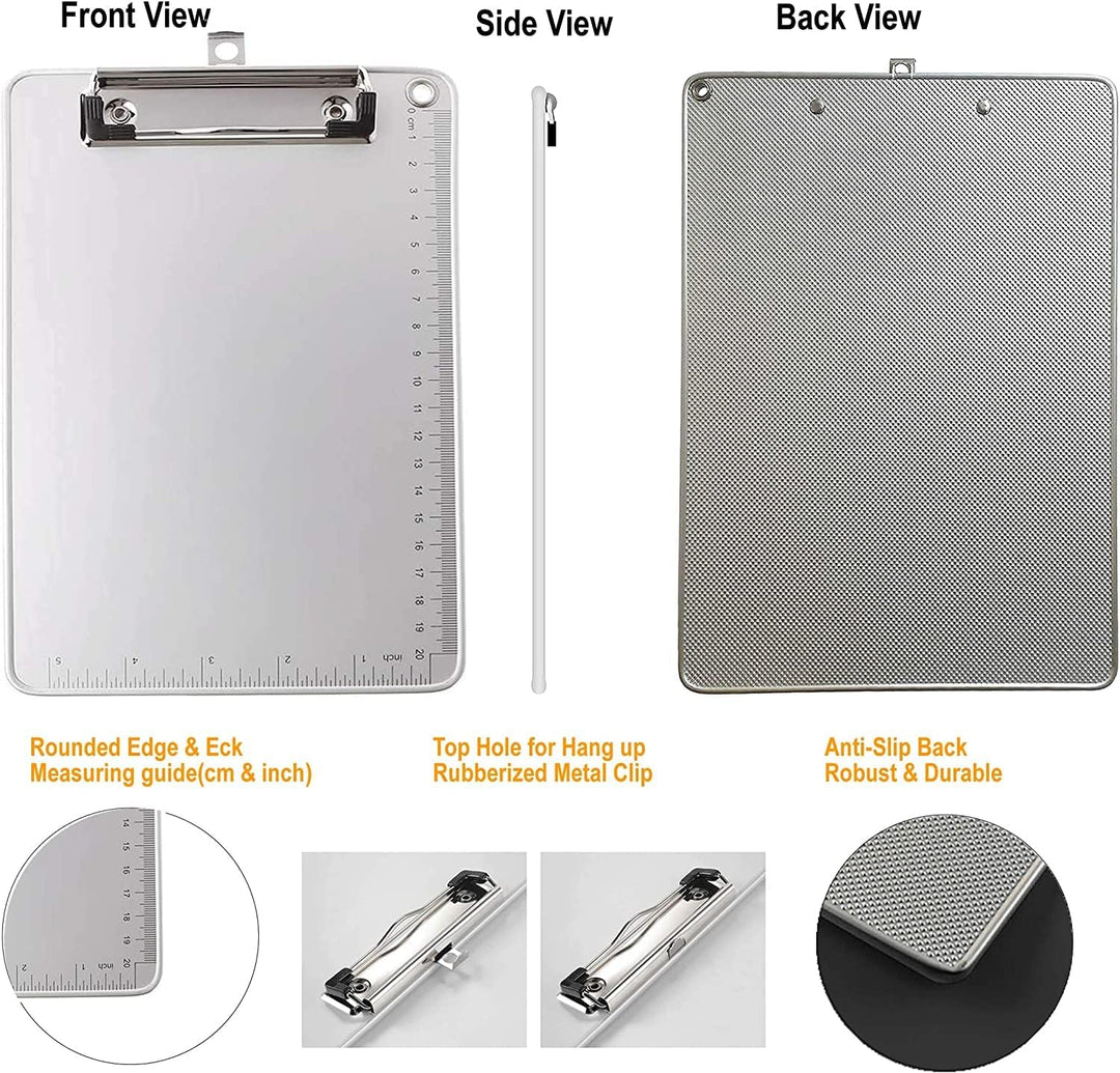6er A5 Metall Klemmbrett, Anti-Rutsche Rückseite, Gummierter Metalklemme, Hartfaser Schreibbrett mit