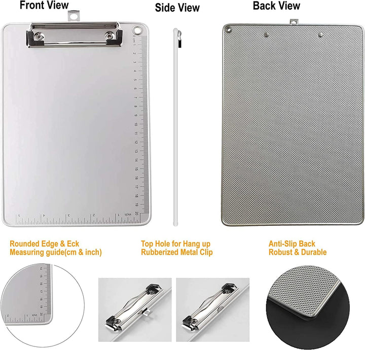 6er A5 Metall Klemmbrett, Anti-Rutsche Rückseite, Gummierter Metalklemme, Hartfaser Schreibbrett mit