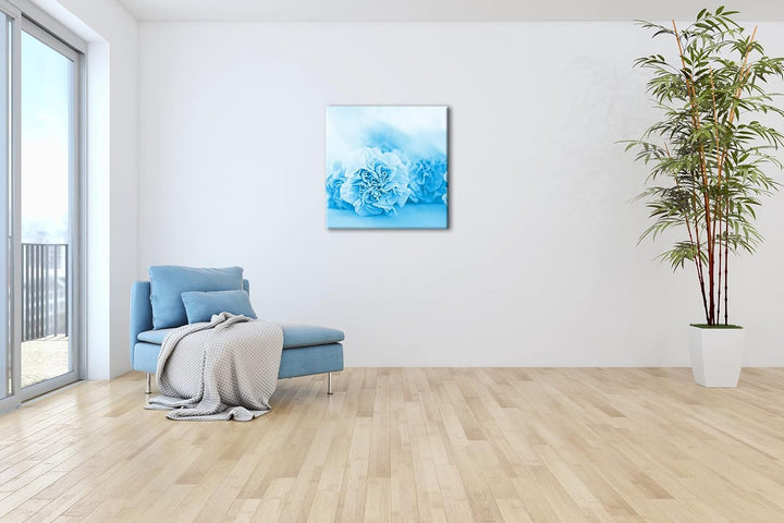 deyoli rosafarbene Nelken Format: 70x70 Effekt: Monocrome Blau als Leinwandbild, Motiv fertig gerahm