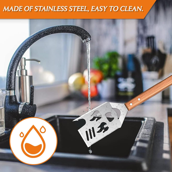 7-in-1 Grillspachtel für Grill mit 4 Stück Gabel, 42cm Grillwender Grillbesteck, Multifunktionales G