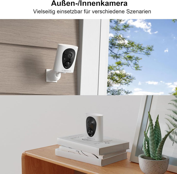 virtavo 2K Überwachungskamera Aussen Akku WLAN HD Kabellos Kamera, Nachtsicht WiFi Outdoor,aussen/in