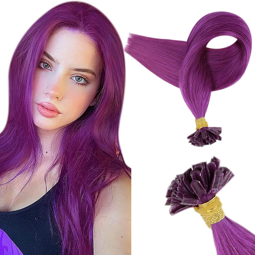 RUNATURE Keratine Extensions Echthaar Bonding Lila Bondings Echthaar Extensions U Tip Haarverlängeru