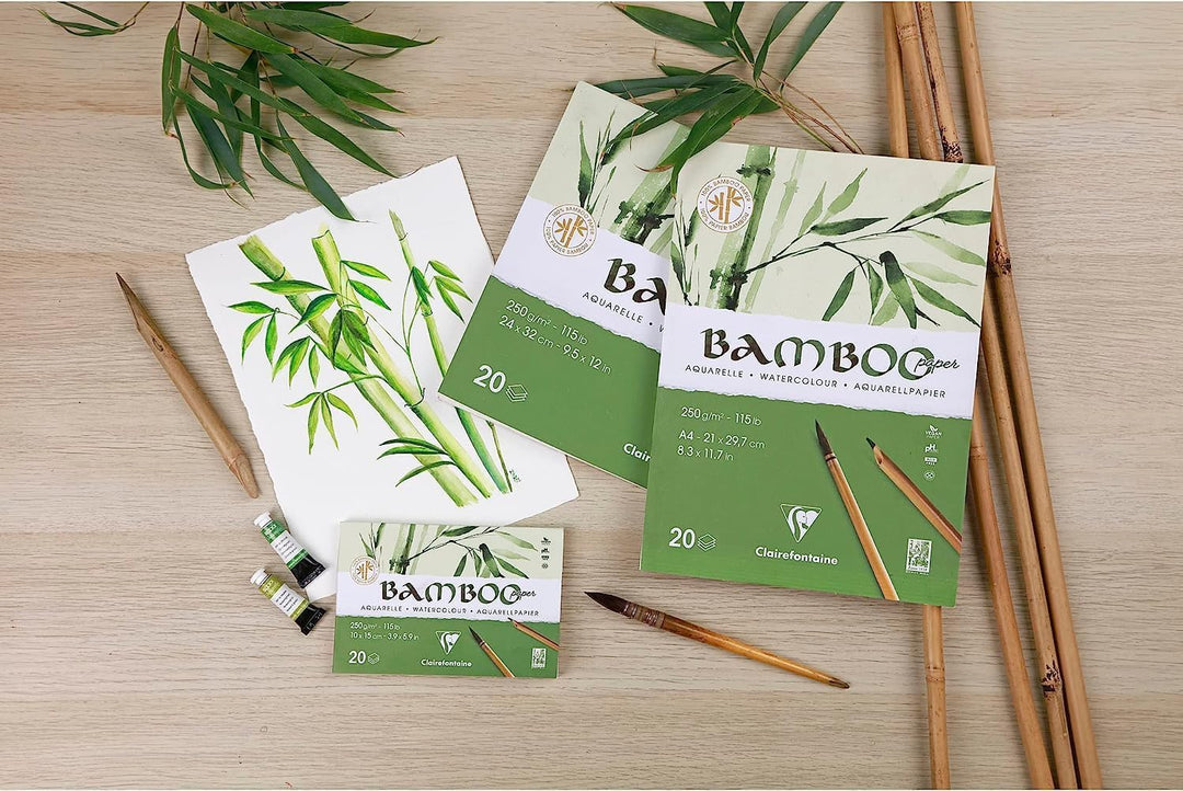 Clairefontaine 975926C - Spiralblock Bamboo Aquarelle, 15 Blatt Bambuspapier 250g, 26x36cm, 1 Block