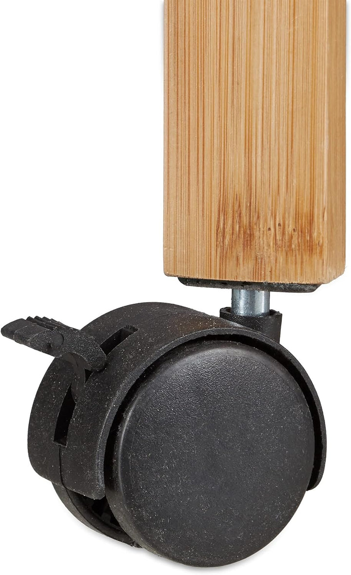 Relaxdays Küchenwagen Bambus, Servierwagen klappbar mit Flaschenhalter, Rollwagen Holz, HxBxT: 70 x