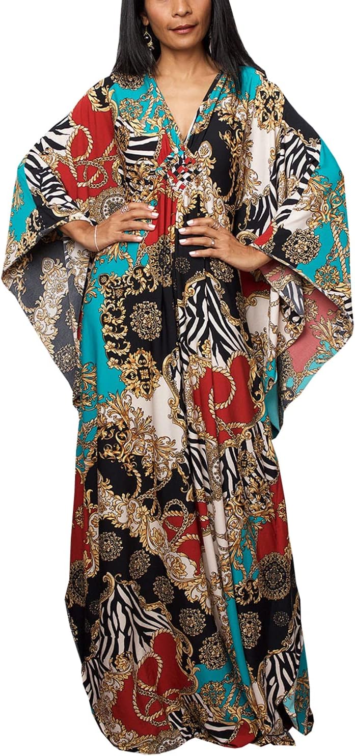 YouKD Sommer Geblümter Loser Kaftan Boho-Strand Bikini Aufdecken Kleid Plus Grösse Robe für Damen Ei