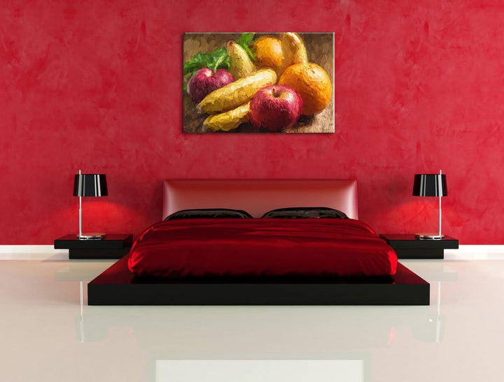 Früchte Pinsel Effekt, Format: 100x70 auf Leinwand, XXL riesige Bilder fertig gerahmt mit Keilrahmen