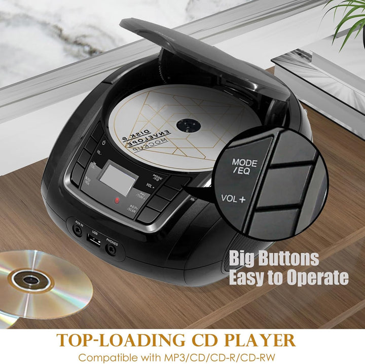 Tragbarer CD-Player Boombox mit FM-Radio/Bluetooth/USB/AUX-Eingang | 3,5 mm MIC & Kopfhöreranschluss