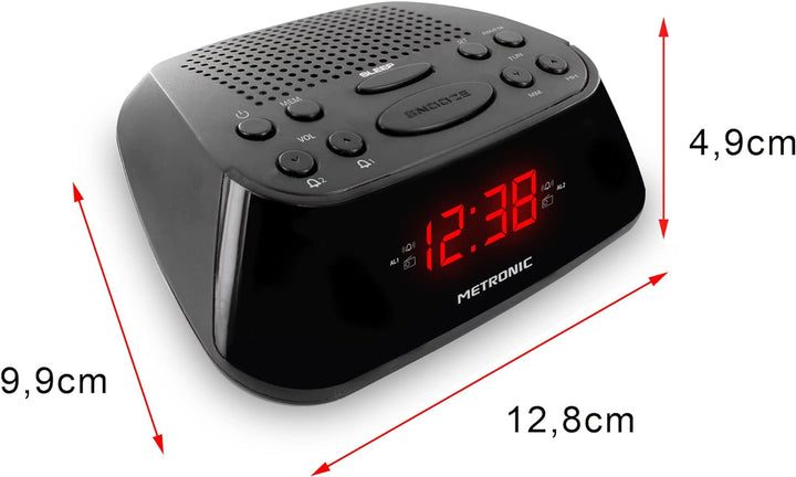 Metronic 477003 Uhrenradio - Radiowecker Schlummerfunktion - Sleeptimer Roter Zeitanzeige - Schwarz,