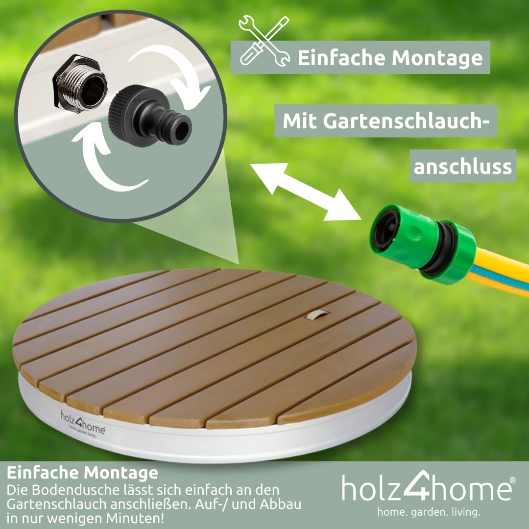 holz4home® Bodendusche als Gartendusche oder Pooldusche I Rund aus WPC und Aluminium I Höhenverstell