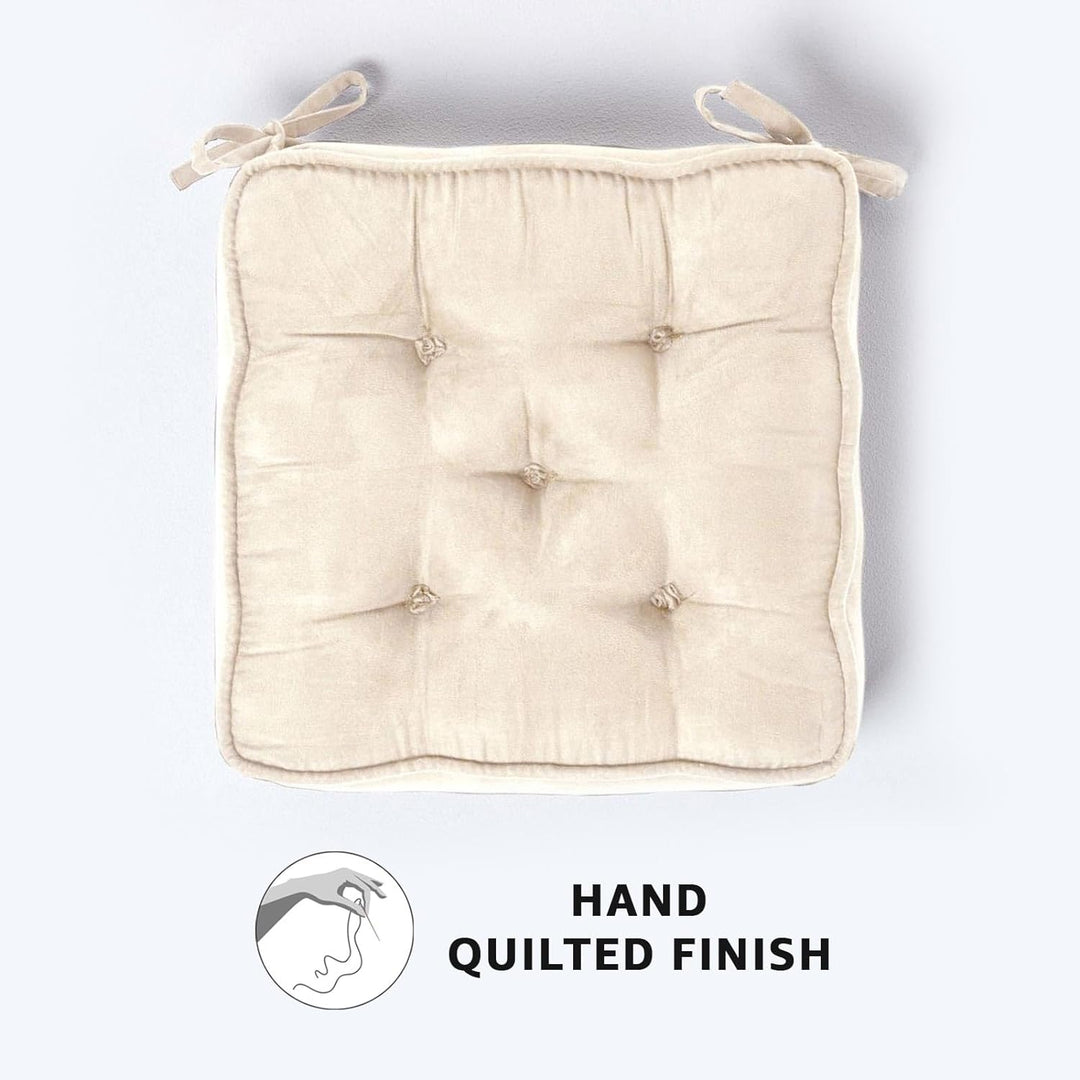 Homescapes Dickes Sitzkissen Creme, Stuhlkissen 40x40 cm mit Bändern, Sitzerhöhung 10 cm, Matratzenk