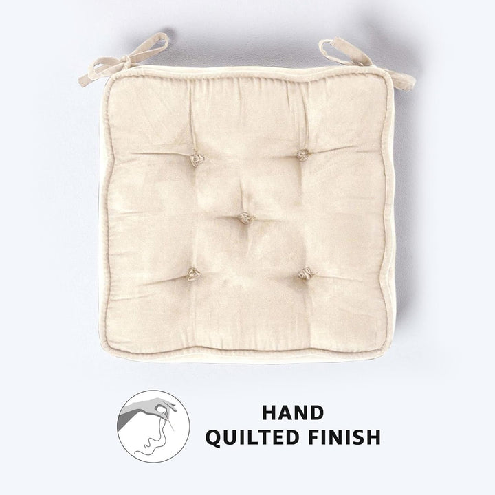 Homescapes Dickes Sitzkissen Creme, Stuhlkissen 40x40 cm mit Bändern, Sitzerhöhung 10 cm, Matratzenk