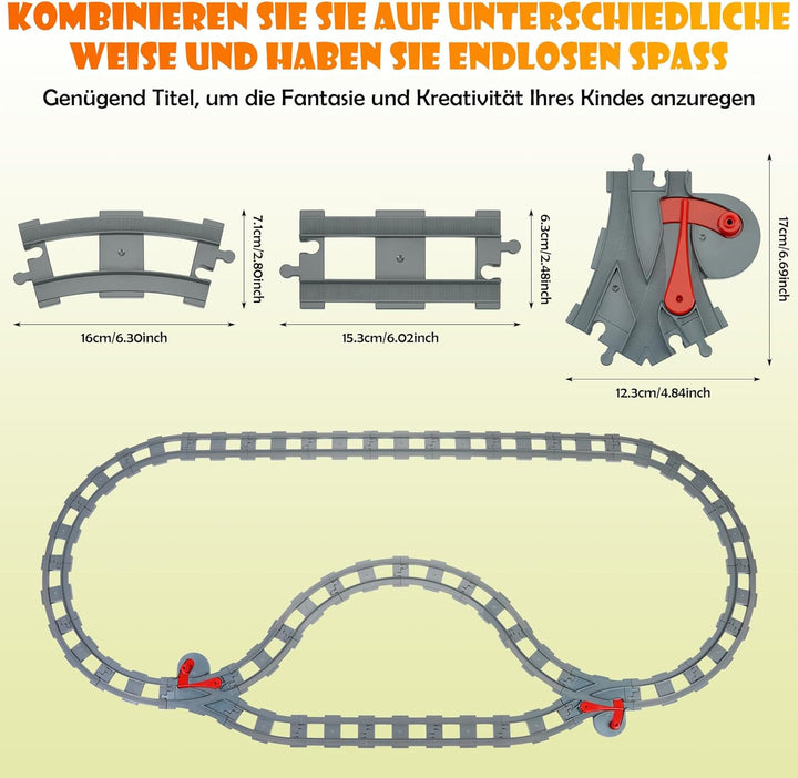 POFIBO Eisenbahn Schienen Set - 32 Stück Bausteine Zug Schienen Set, Eisenbahn Erweiterung, Spielzeu
