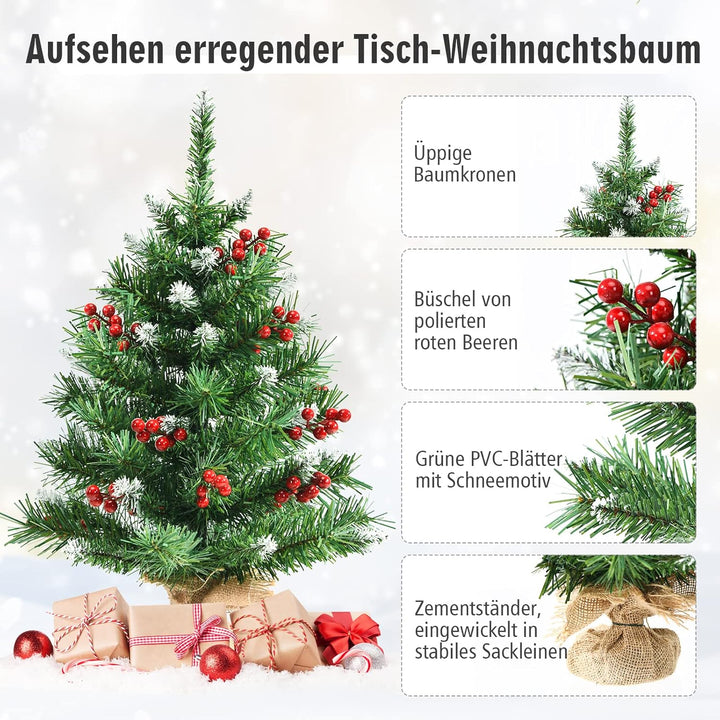 COSTWAY 60 cm Mini künstlicher Weihnachtsbaum, Kleiner Tannenbaum, Tisch-Christbaum mit 76 Spitzen,