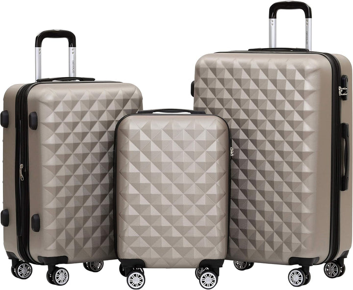 BEIBYE Zwillingsrollen 2066 Hartschale Trolley Koffer Reisekoffer Gepäck M-L-XL-Set (Champagner, Set