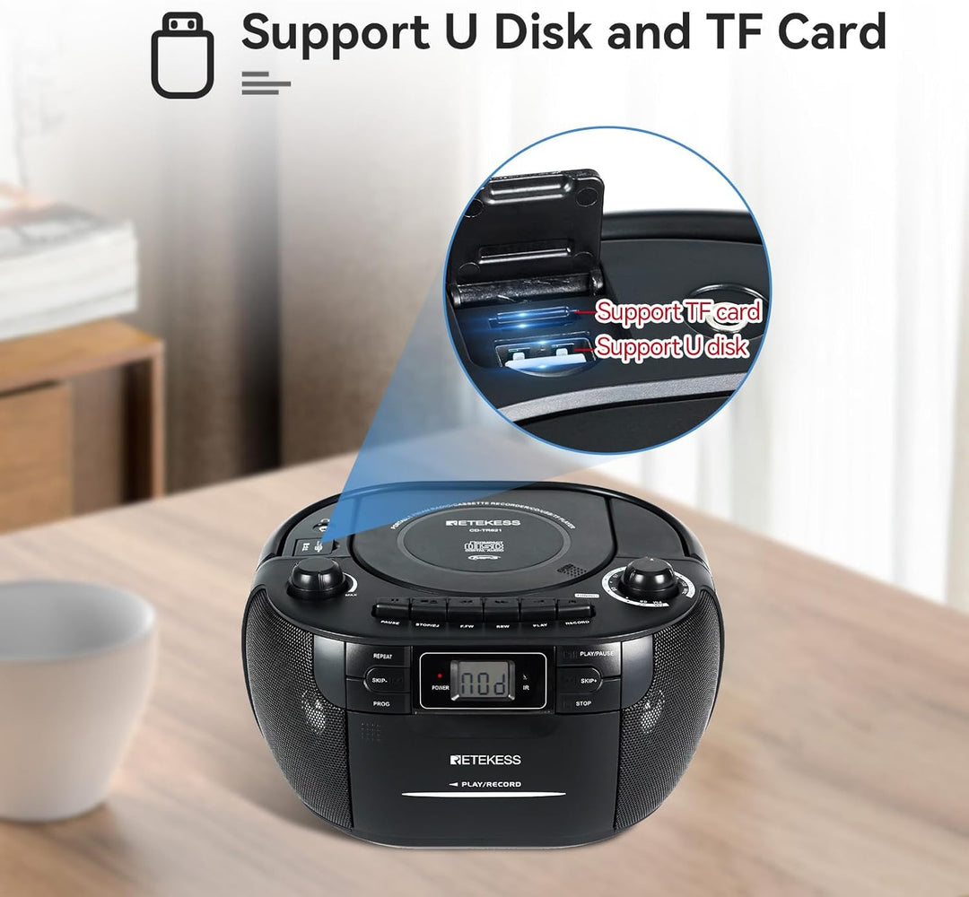 Retekess TR621 Tragbares CD Radio,Kassettenspieler CD,Stereo mit AM FM-Radio,Kassettenrekorder,Unter