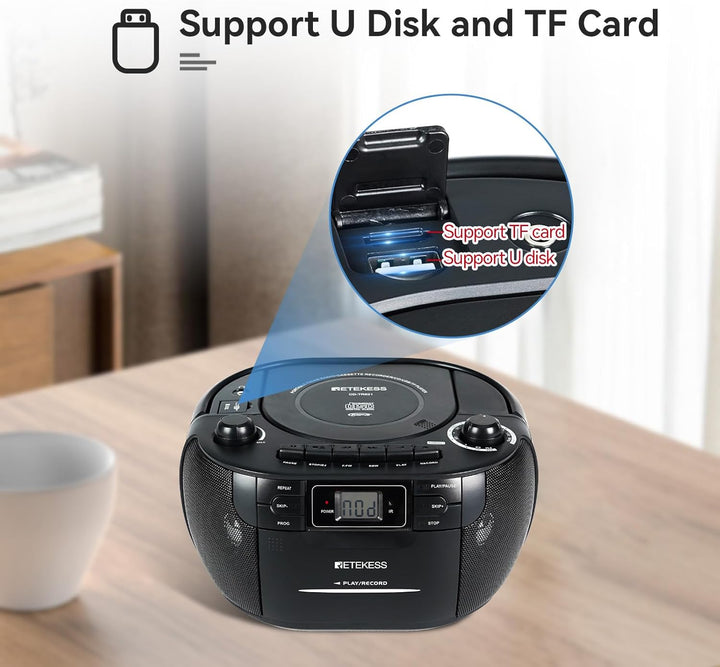Retekess TR621 Tragbares CD Radio,Kassettenspieler CD,Stereo mit AM FM-Radio,Kassettenrekorder,Unter