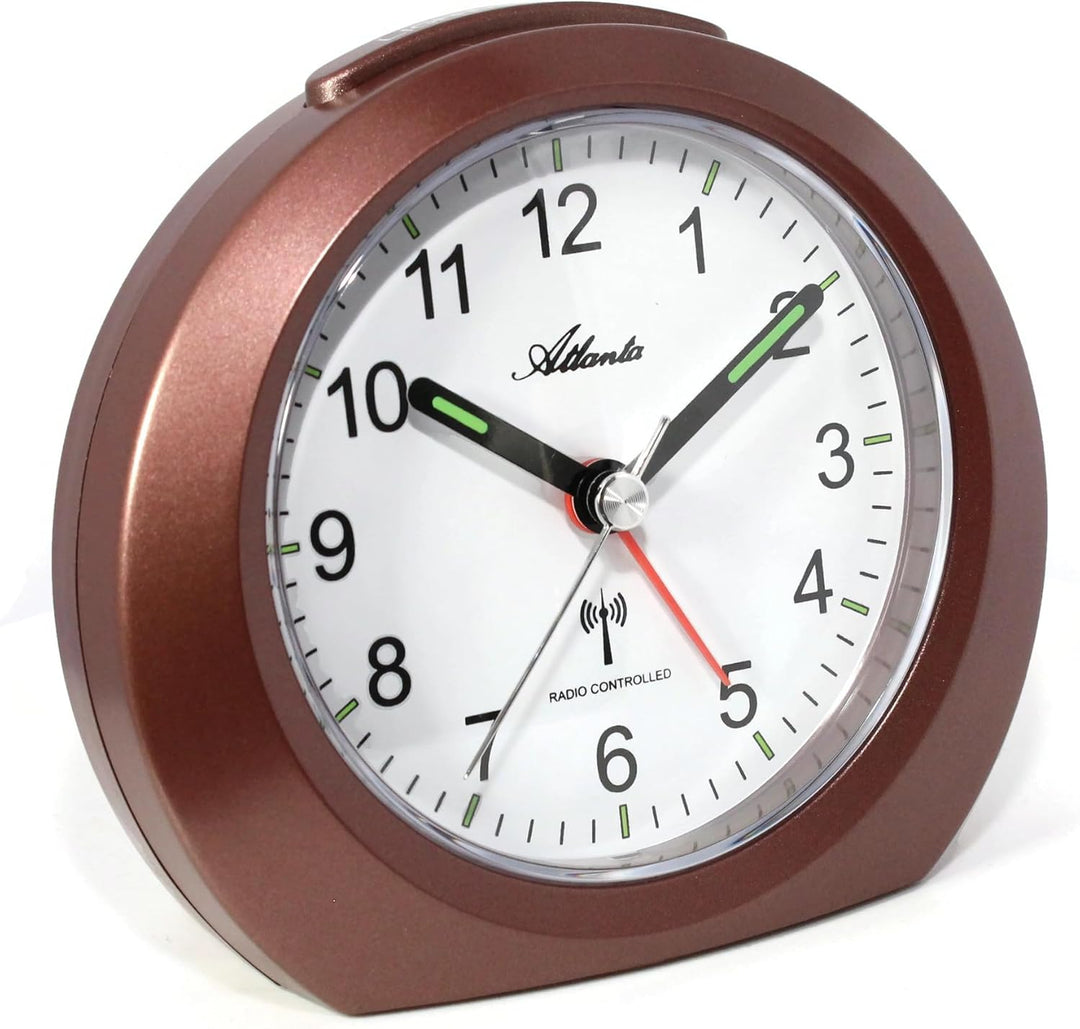 Funkwecker ohne Ticken mit Licht Snooze Leuchtzeiger Analog - 1856/3 (Braun), Braun