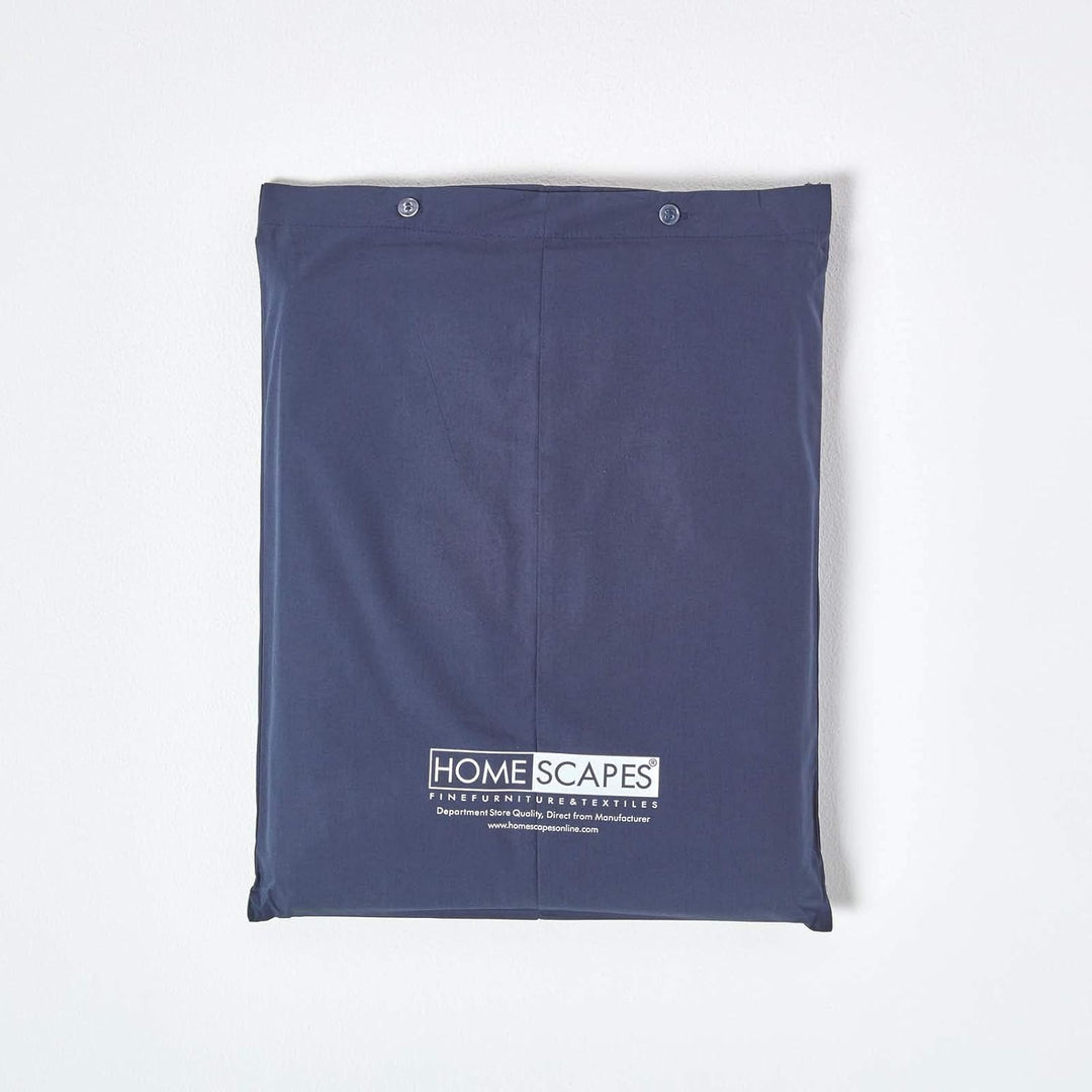 HOMESCAPES Perkal Bettlaken ohne Gummizug dunkelblau 230x255 cm, Baumwoll-Betttuch ohne Spannrand, H