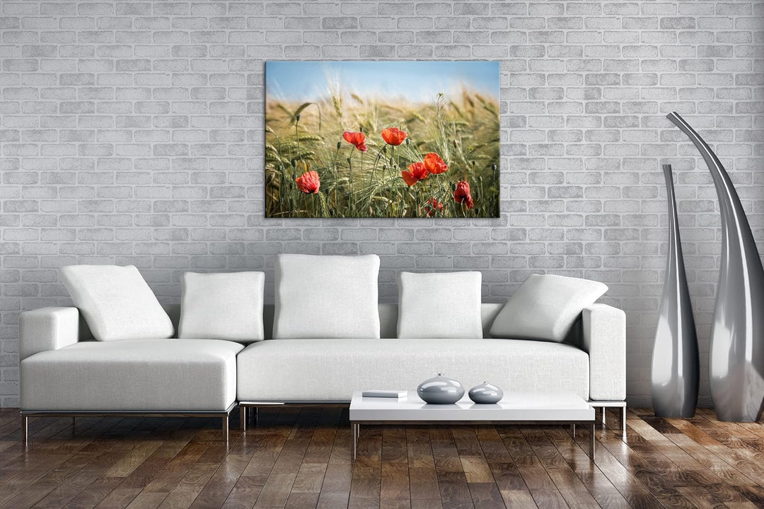 deyoli zarte Mohnblumen im Getreidefeld Format: 60x40 als Leinwand, Motiv fertig gerahmt auf Echthol