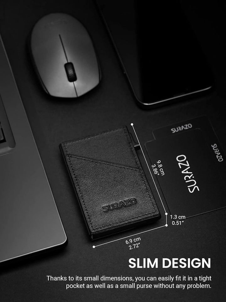 SURAZO® Echtleder Mini Card Holder | Kreditkartenetui mit Münzfach | Slim Geldbörse mit Kartenfach |