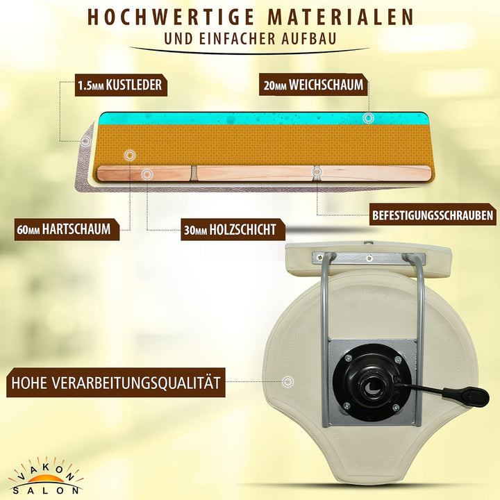 VAKON SALON - Ergonomischer Rollhocker mit Lehne in Weiss - Rollen mit Bremse - Höhenverstellbarer v