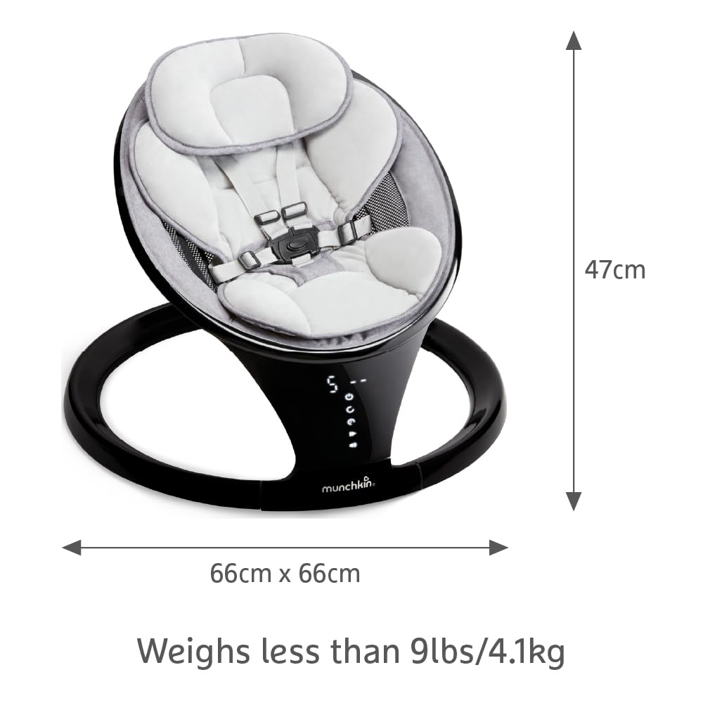 Munchkin Bluetooth-fähige, leichte Babywippe/Babyschaukel mit natürlicher Schaukelbewegung in 5 Bewe