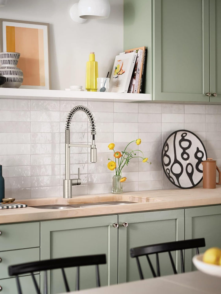 Moen 5923SRS Ausrichten Einhebel-Vorspülfeder-Küchenarmatur mit Power-Boost, Fleckenresistent, Stand