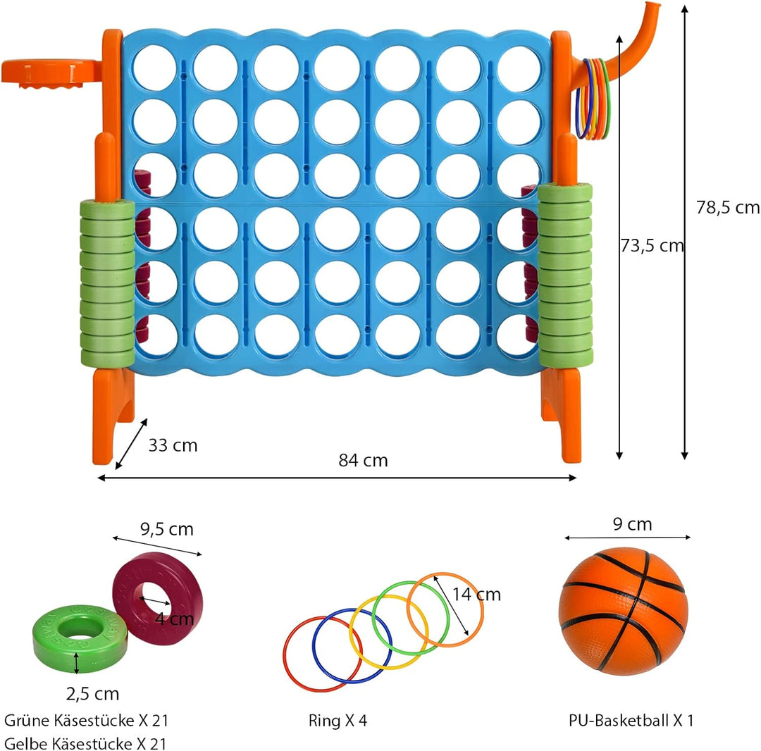 COSTWAY Riesiges 4 Gewinnt Spielset mit Basketballkorb und Wurfspiel, inkl. 42 Jumbo Ringen und Schi