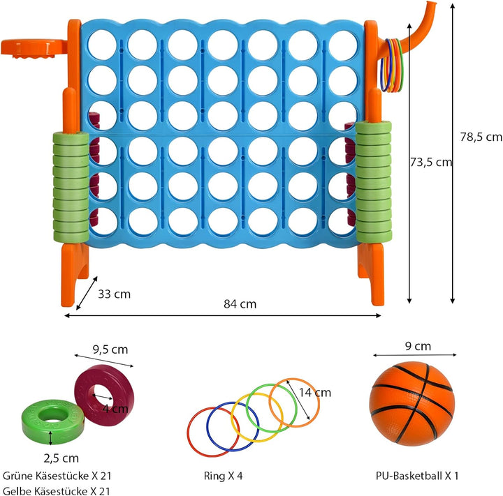 COSTWAY Riesiges 4 Gewinnt Spielset mit Basketballkorb und Wurfspiel, inkl. 42 Jumbo Ringen und Schi