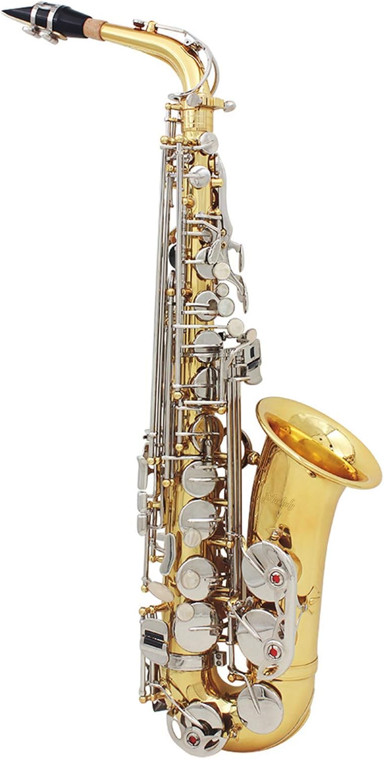 Btuty Alt-Saxophon Saxophon Sax Messing glänzend graviert Eb E-Flat Natur Weiss Muschel Knopf Blasin