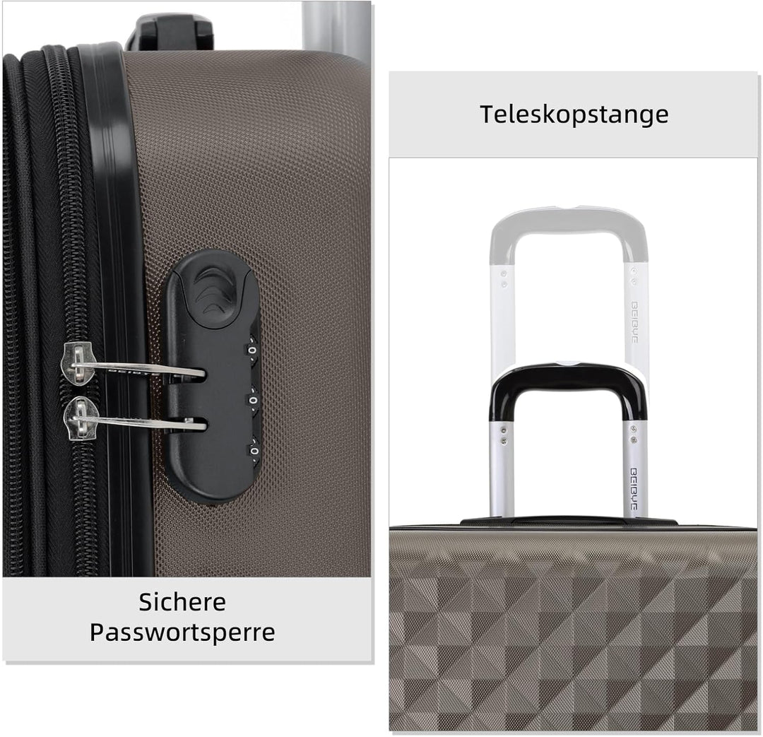 BEIBYE Zwillingsrollen 2066 Hartschale Trolley Koffer Reisekoffer Handgepäck Boardcase M (Coffee, M)