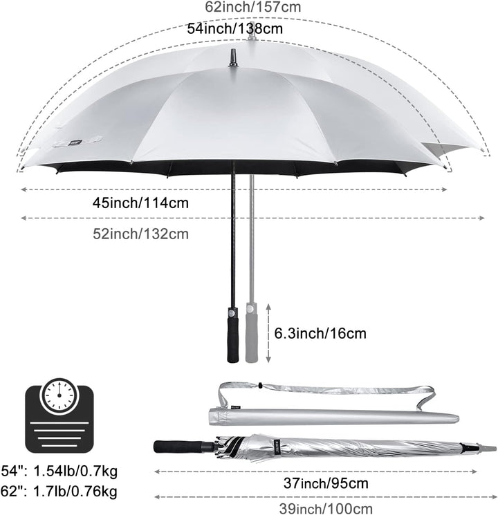 G4Free 54/62 Zoll Golfschirm Regenschirme Silberbeschichtet Sonnenschutz Grosse Winddicht Wasserdich