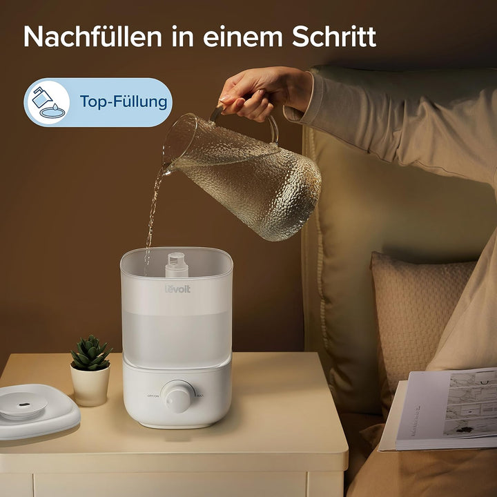 LEVOIT 2,5L Mini Luftbefeuchter bis 25H für Schlafzimmer Kinderzimmer, 26dB leise Top-Fill Humidifie