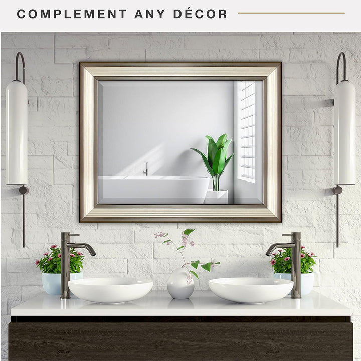 MCS 45,7 x 61 cm geriffelter Spiegel, 45,7 x 61 cm, zweifarbig, warmes Zinn und Silber 29"L x 23"W S