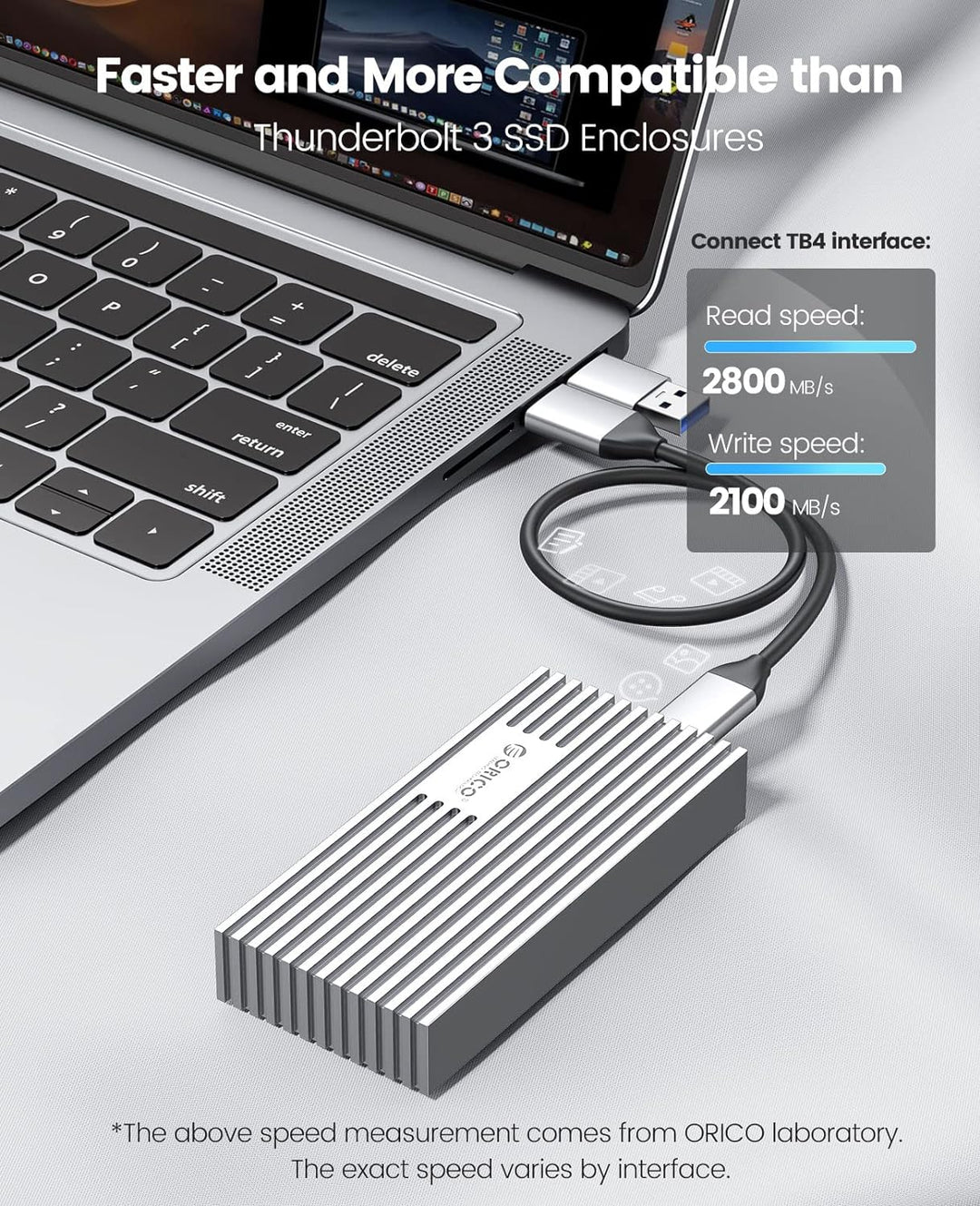 ORICO 40Gbps NVMe Gehäuse, M.2 Gehäuse Bis zu 2800 MB/s für USB4.0/3.2/3.1/3.0/2.0, Kompatibel mit T