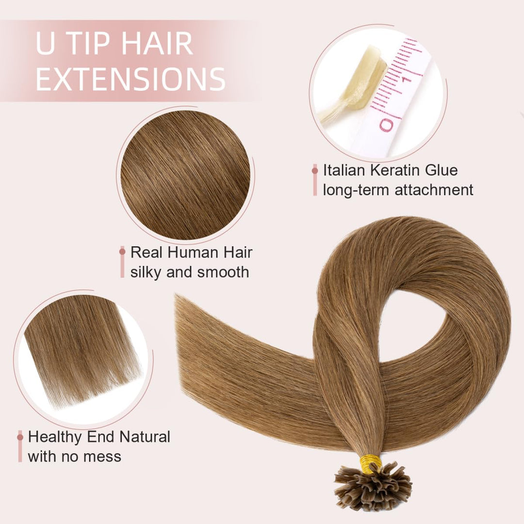 Silk-co Haarteile Echthaar Bonding Extensions Echthaar 1g Keratin U Tip Haarverlängerung Glatt Weich
