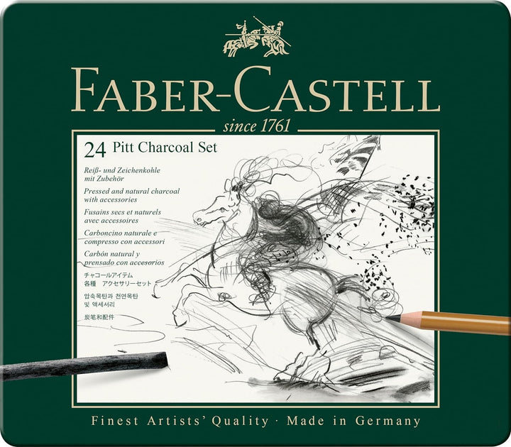 Faber-Castell 112978 - Pitt Kohle Set im Metalletui, 24-teilig