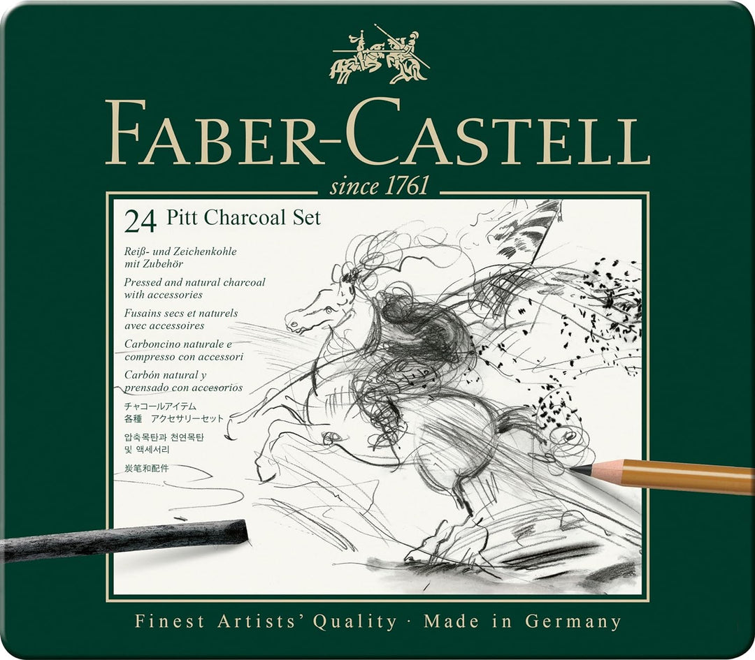 Faber-Castell 112978 - Pitt Kohle Set im Metalletui, 24-teilig