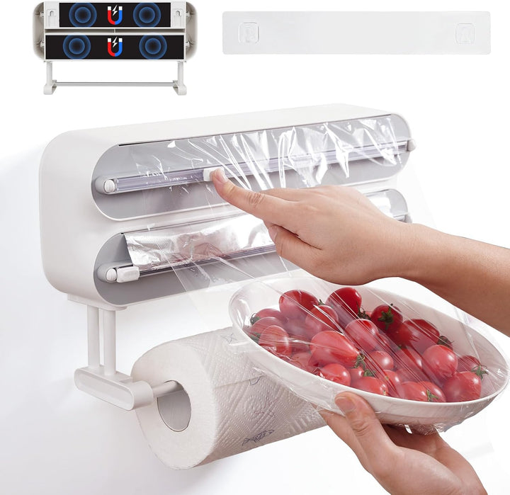 DBREAKS Wandrollenhalter Küche 3 Rollen, küchenrollenhalter magnetisch, Frischhaltefolie Schneider,