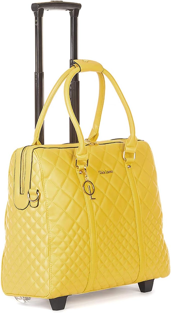 Bowatex Luxus Damen Schulter Gurt Laptop Akten Rollen Trolley + Handtasche Gelb
