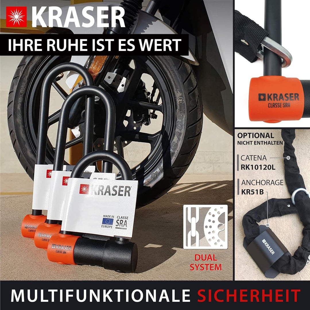 KRASER KR85S Anti-Diebstahl Motorrad Fahrradschloss Bügelschloss Vorhängeschloss U Homologiert SRA-S