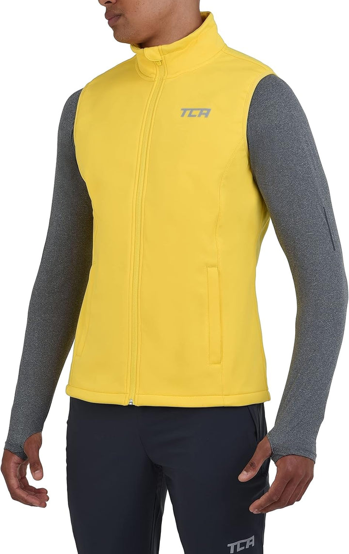 TCA Herren Flyweight winddichte Lauf- und Fahrradweste mit Reissverschlusstaschen M Gelb, M Gelb
