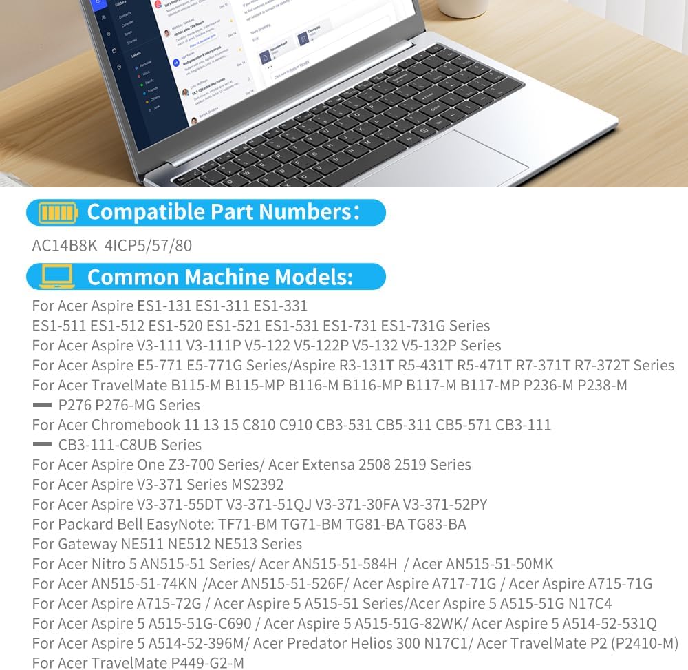 KingSener AC14B8K Laptop Akku für Acer Aspire ES1-131 ES1-311 ES1-331 ES1-511 ES1-512 E5-771 R3-131T