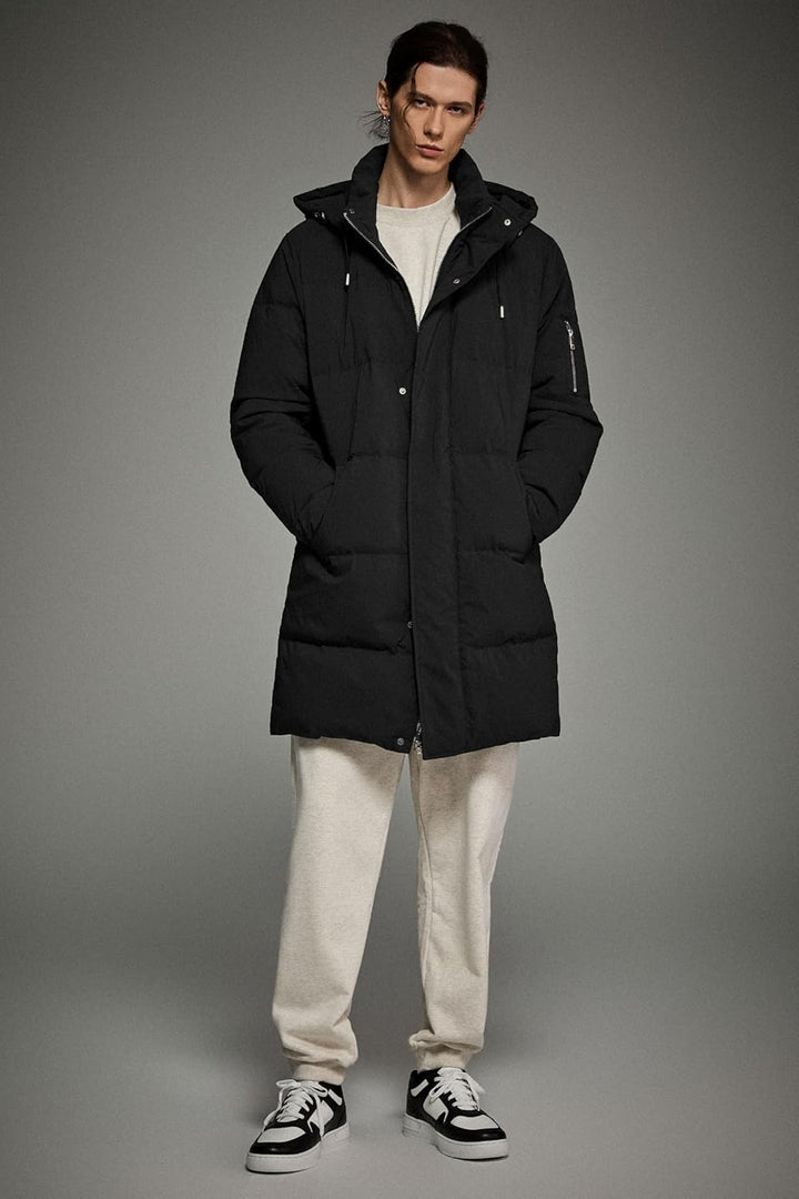 Orolay Herren Daunenjacke Warmer Wintermantel Mittellang Freizeit Hooded Steppmantel L Neues Schwarz