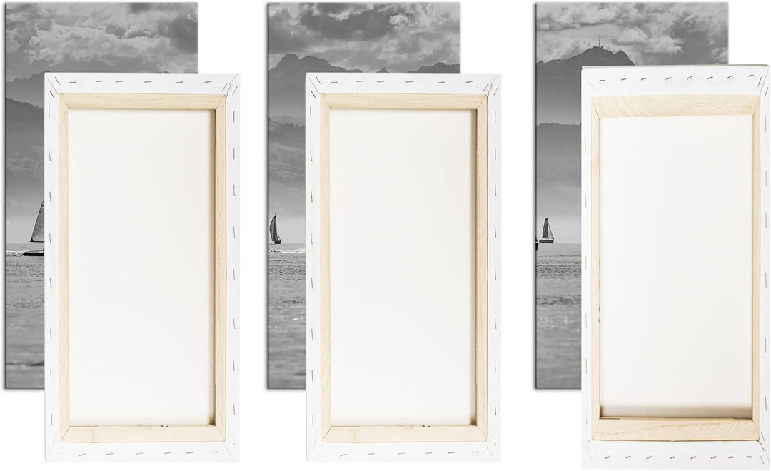 deyoli Meer voller Segelboote Format: 3Teilig als Leinwand, Effekt: Schwarz&Weiss, Motiv fertig gera