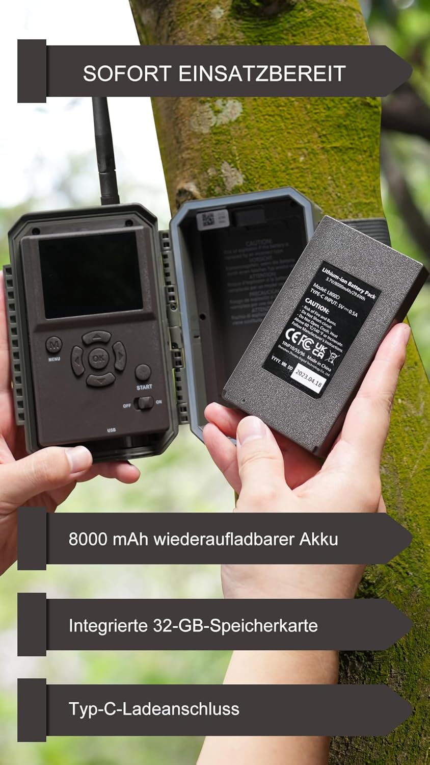 GardePro E6P Max Wildkamera WLAN, Wiederaufladbare 8000mAh Batterie, integrierte SD Karte, 64MP 1296