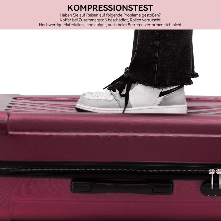 BEIBYE Hartschalen-Koffer Trolley Rollkoffer Reisekoffer Handgepäck 4 Rollen (M-L-XL-Set) (Weinrot,