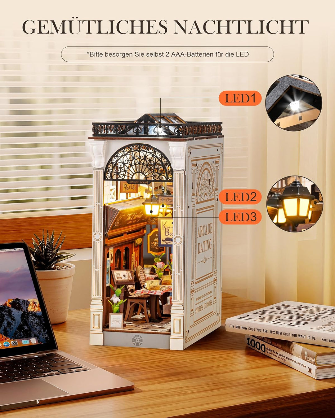 Rolife Book Nook Kit für Erwachsene DIY Miniature House mit Licht für Buchstütze Bibliothek Bücherre