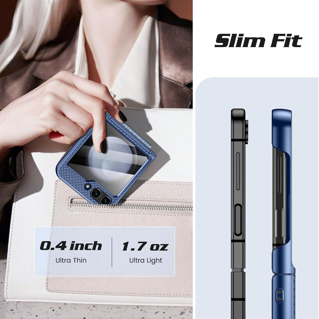 für Samsung Galaxy Z Flip 5 Hülle mit Scharnierschutz & Displayschutzfolie, Rutschfester Textur, Har