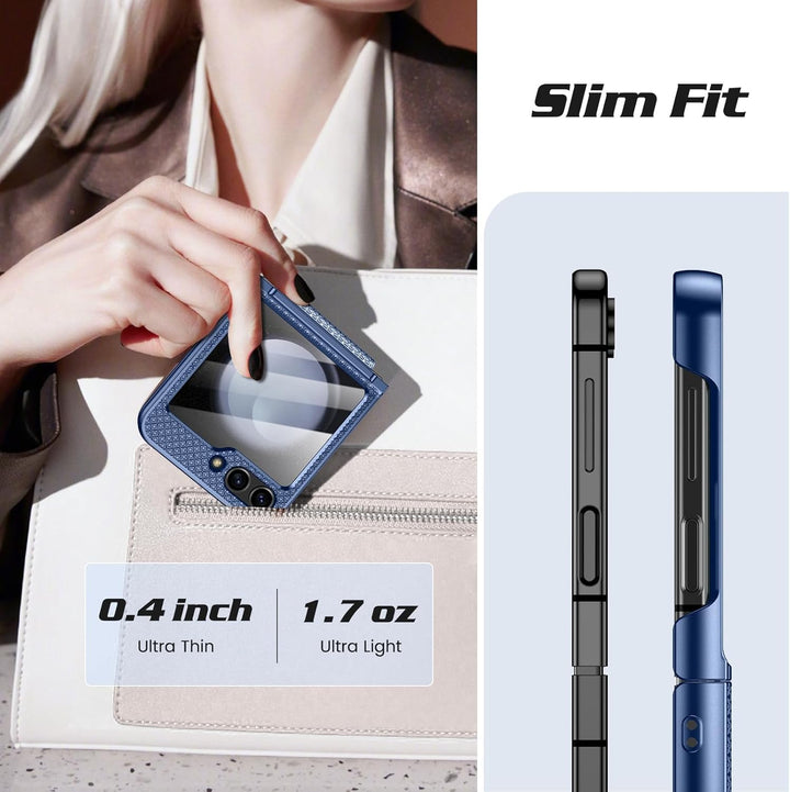 für Samsung Galaxy Z Flip 5 Hülle mit Scharnierschutz & Displayschutzfolie, Rutschfester Textur, Har